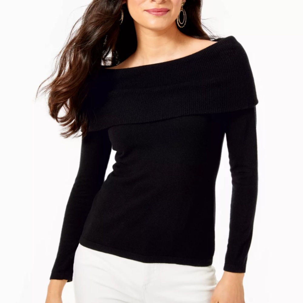Lily Pulitzer Elegant Black Off-Shoulder Sweater